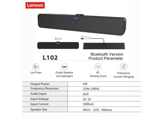 Lenovo L102 Wired & Wireless Bluetooth 5.0 4D Surround Soundbar W/Double Speakers-Black