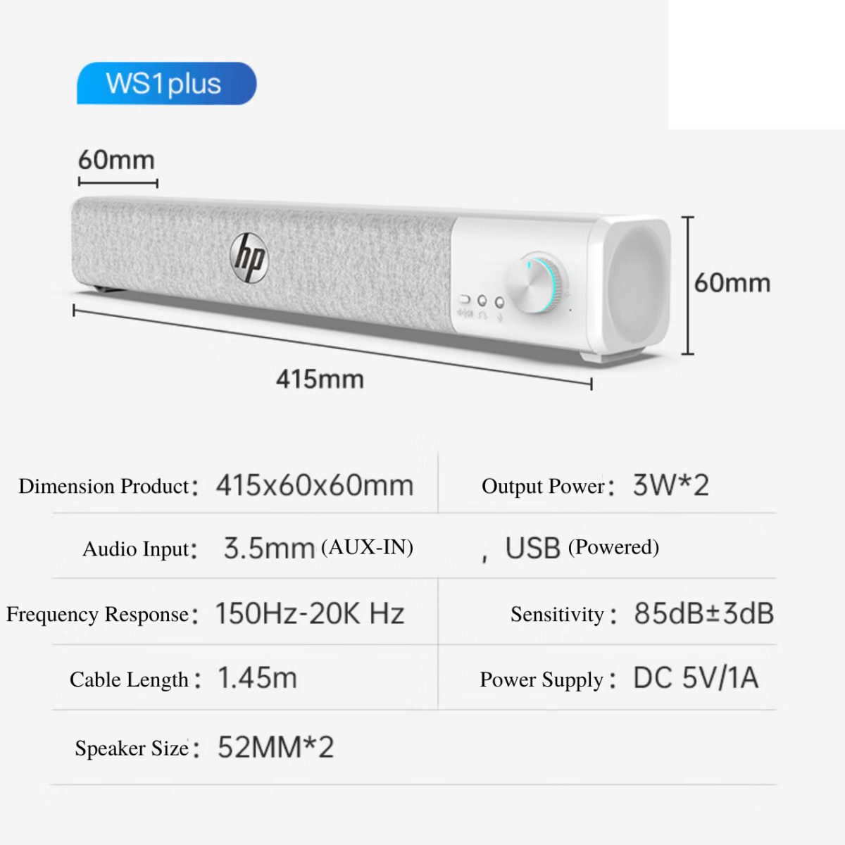HP WS1plus Dual Mode (Bluetooth 5.4 + Wired) 6 Watts Multimedia Audio Stereo Speaker, 360° Sound, 3.5mm Jack, Mini Active Subwoofer - White