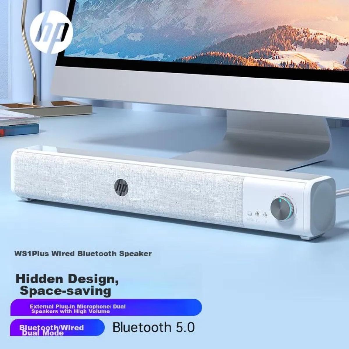 HP WS1plus Dual Mode (Bluetooth 5.4 + Wired) 6 Watts Multimedia Audio Stereo Speaker, 360° Sound, 3.5mm Jack, Mini Active Subwoofer - White