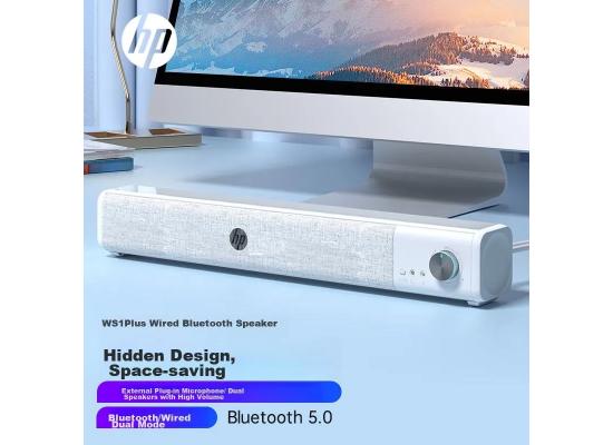 HP WS1plus Dual Mode (Bluetooth 5.4 + Wired) 6 Watts Multimedia Audio Stereo Speaker Sound Bar, 360° Sound, 3.5mm Jack, Mini Active Subwoofer - White