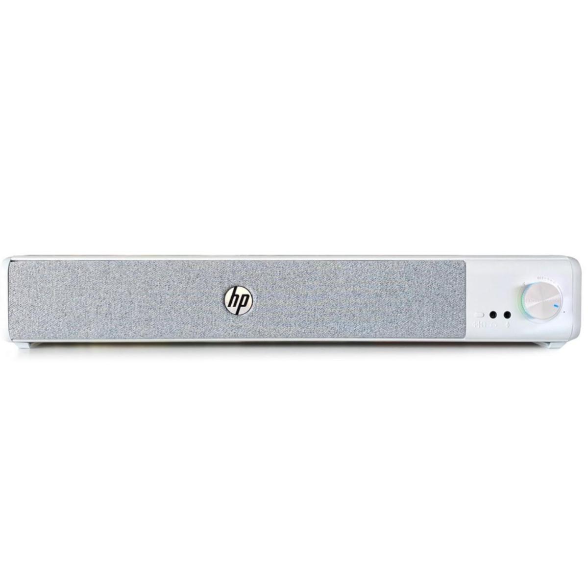 HP WS1plus Dual Mode (Bluetooth 5.4 + Wired) 6 Watts Multimedia Audio Stereo Speaker Sound Bar, 360° Sound, 3.5mm Jack, Mini Active Subwoofer - White