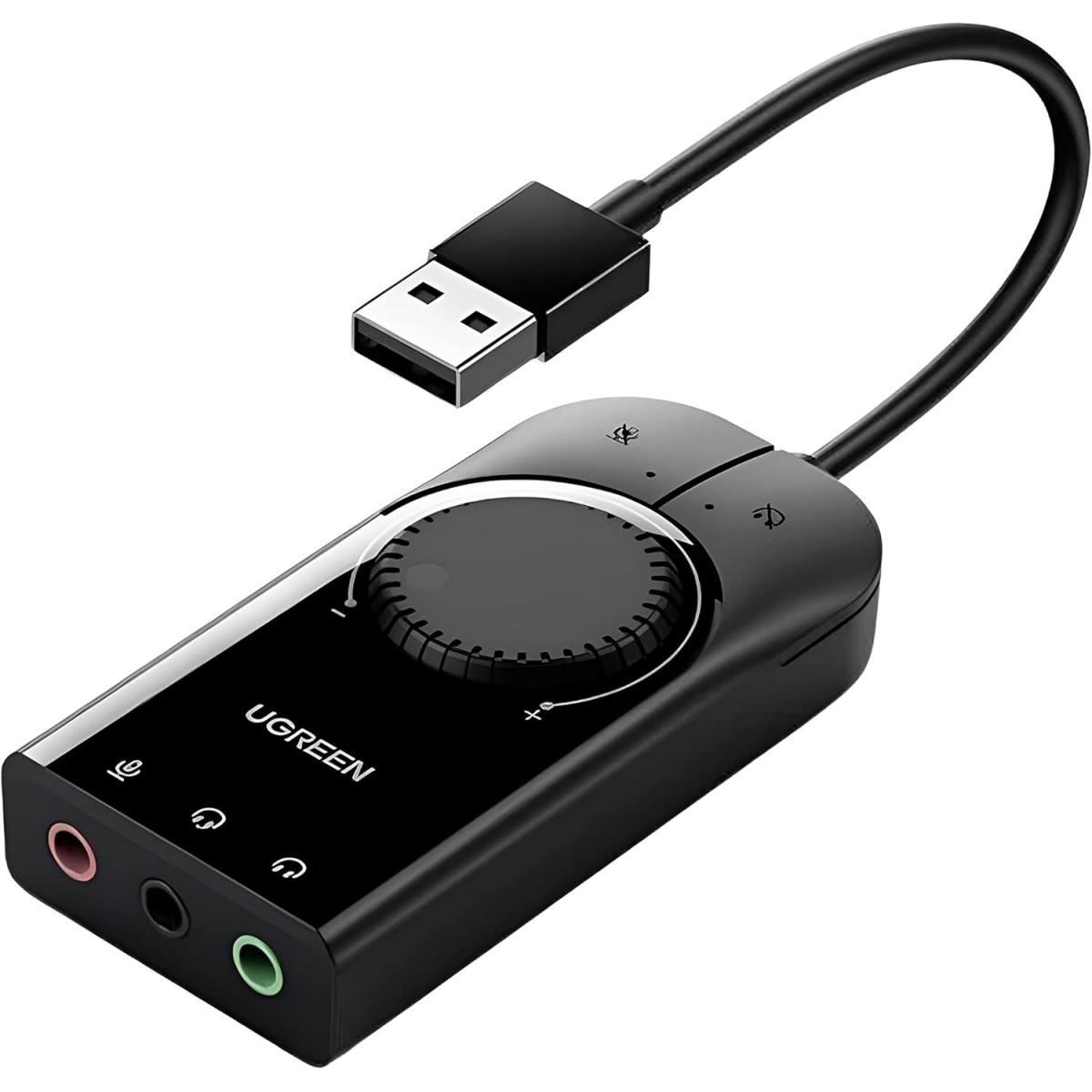External Sound Card UGREEN CM129 USB 15 cm Black External volume control, free to adjust the volume according to your habits