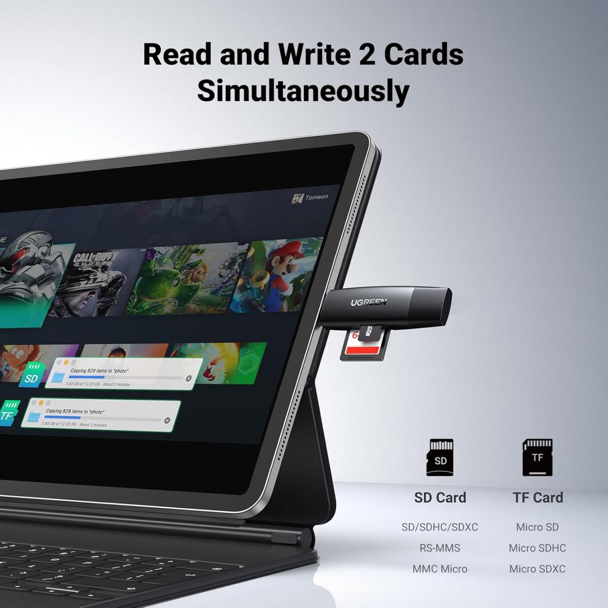 UGREEN SD Card Reader USB 3.0 USB C Memory Card Reader OTG Card Adapter for SD Micro SD SDHC SDXC MMC Card Compatible with MacBook Pro Air Mi Galaxy S20 iPad Pro 2020 Surface Pro Computer Laptop