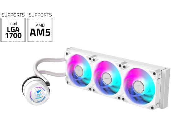 AORUS WATERFORCE II 360 ICE All-in-one 360mm CPU Liquid Cooler With 330-degree Rotatable Water Block Design & Improved Cooling Efficiency, 120mm ARGB Fans Daisy-Chain Mag Fans