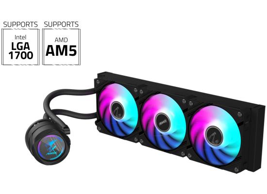AORUS WATERFORCE II 360 All-in-one 360mm CPU Liquid Cooler With 330-degree Rotatable Water Block Design & Improved Cooling Efficiency, 120mm ARGB Fans Daisy-Chain Mag Fans