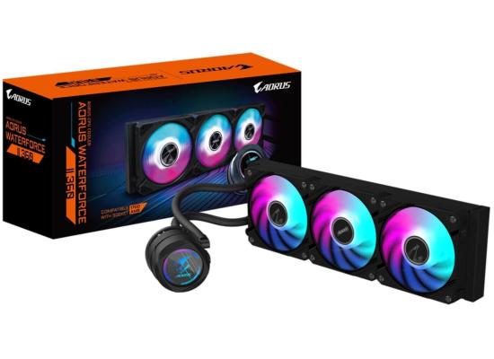 AORUS WATERFORCE II 360 All-in-one 360mm CPU Liquid Cooler With 330-degree Rotatable Water Block Design & Improved Cooling Efficiency, 120mm ARGB Fans Daisy-Chain Mag Fans 