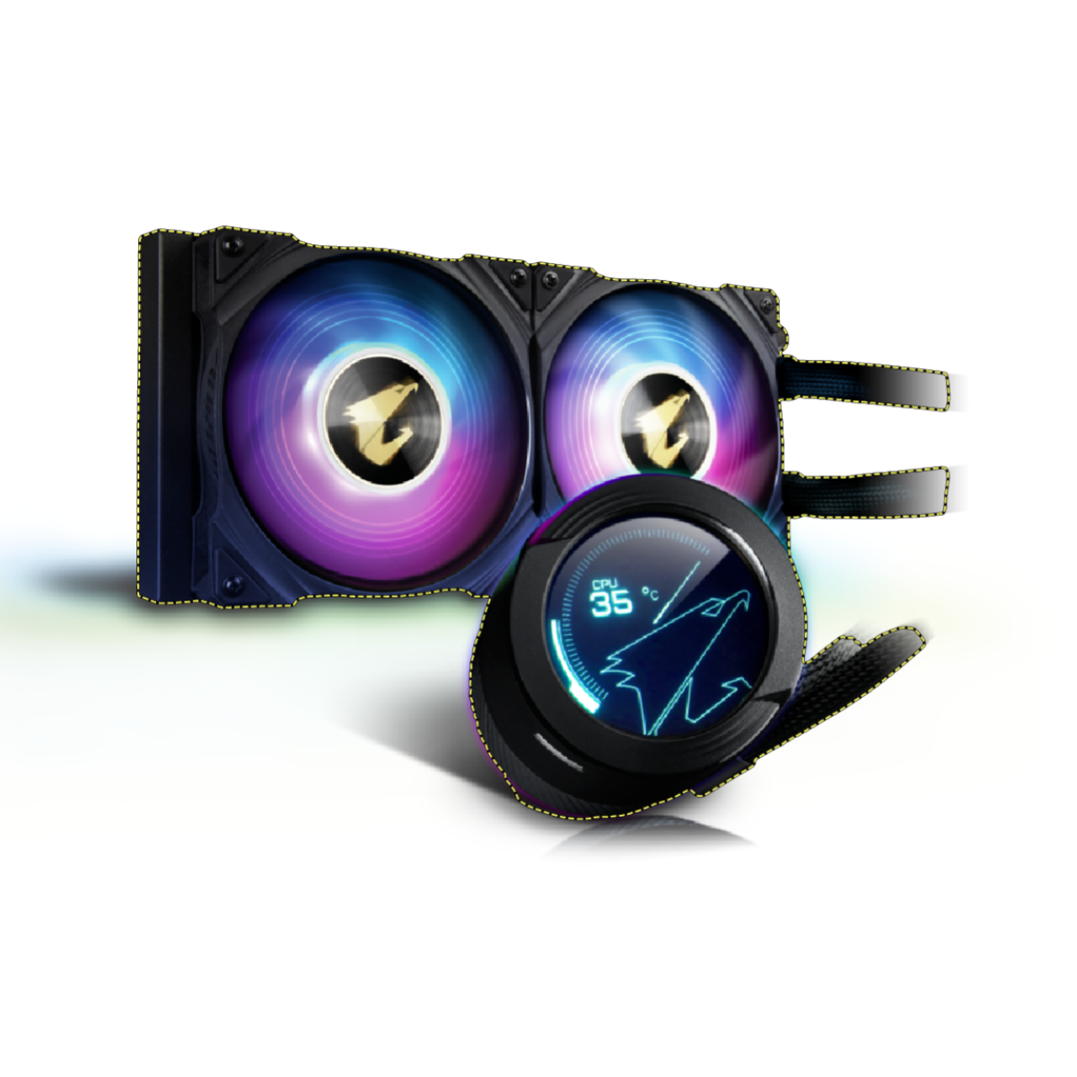 AORUS WATERFORCE X 240, All-in-one 240mm Liquid Cooler with Circular LCD Display, RGB Fusion 2.0, 120mm ARGB Fans,LGA1700 Support 12th Gen