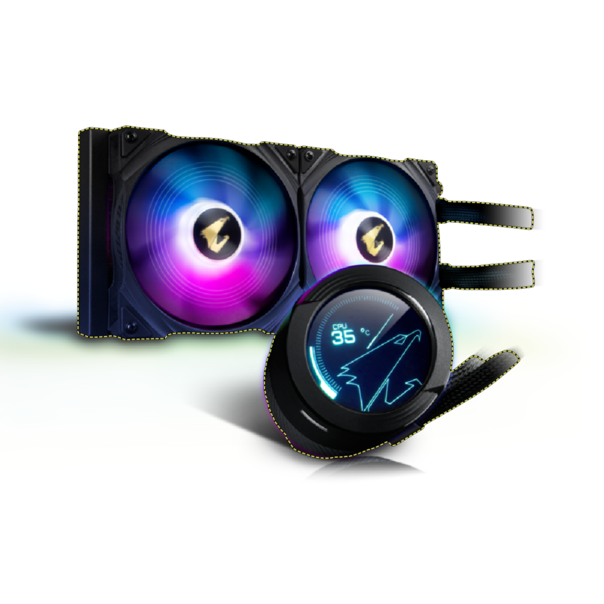 AORUS WATERFORCE X 280, All-in-one 280mm Liquid Cooler with Circular LCD Display, RGB Fusion 2.0, 120mm ARGB Fans,LGA1700 Support 12th Gen