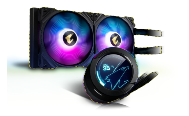 AORUS WATERFORCE X 280, All-in-one 280mm Liquid Cooler with Circular LCD Display, RGB Fusion 2.0, 120mm ARGB Fans,LGA1700 Support 12th Gen