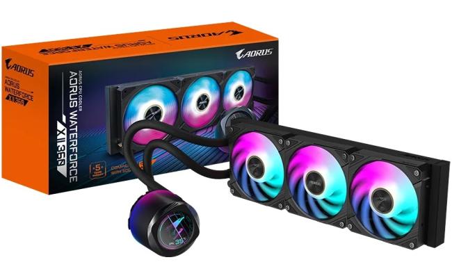 AORUS WATERFORCE X II 360 All-in-one 360mm CPU Liquid Cooler With Circular LCD Edge View Display & Improved Cooling Efficiency, 120mm ARGB Fans Daisy-Chain Mag Fans