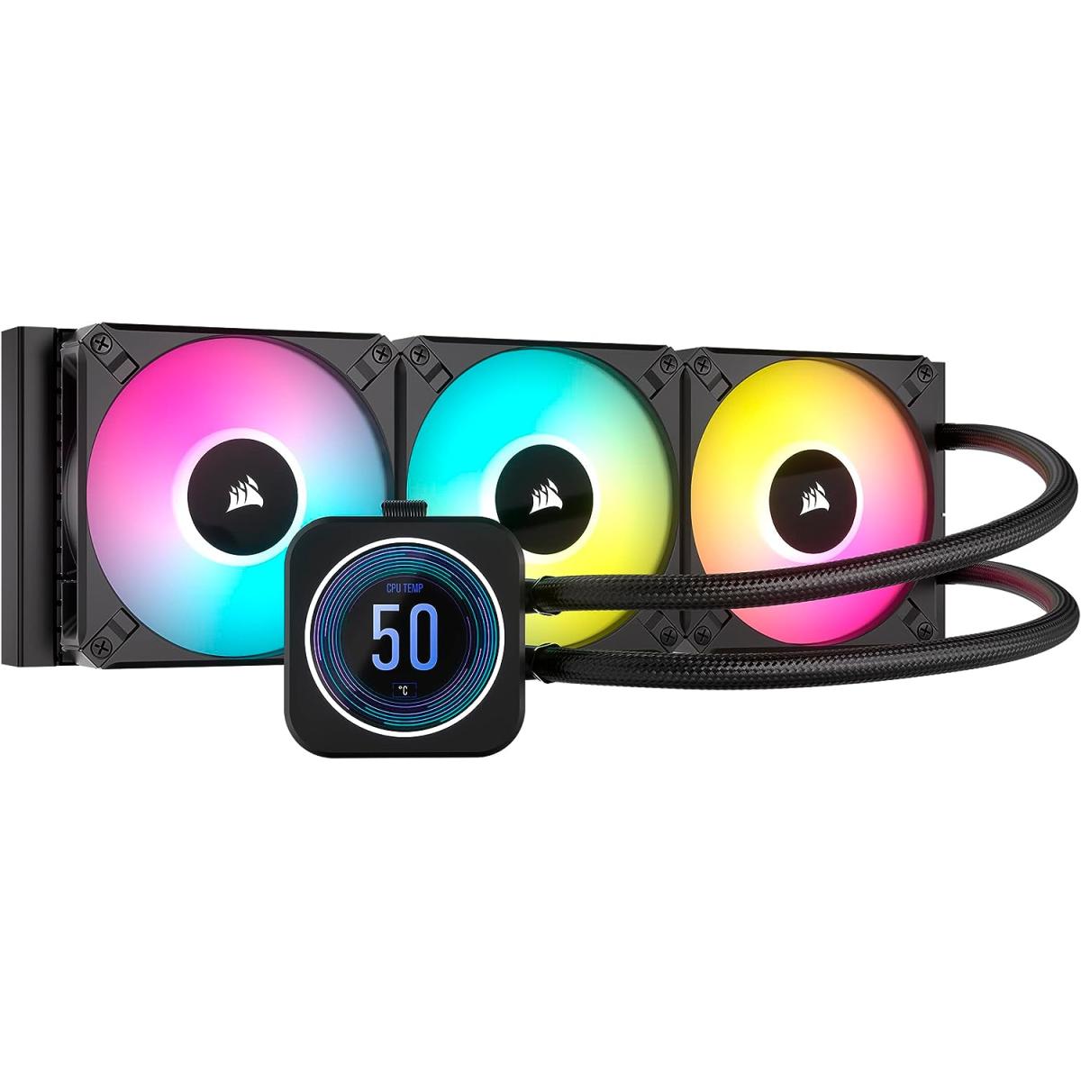 Corsair iCUE H150i ELITE LCD XT (Black) IPS Display All-In-One 360mm Liquid CPU Cooler w/ AF120 RGB ELITE Fans, LGA1700 Support