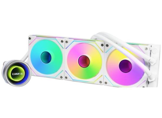Lian Li TRINITY II 360 (White) ARGB AIO Ultra-Performance CPU Liquid Cooler, UNI FAN SL-INF Edition Daisy-Chainable Pre-installed Design Fans, 3 Types Of Pump Cover, Improved Pump Tube & Plate Design & Performance