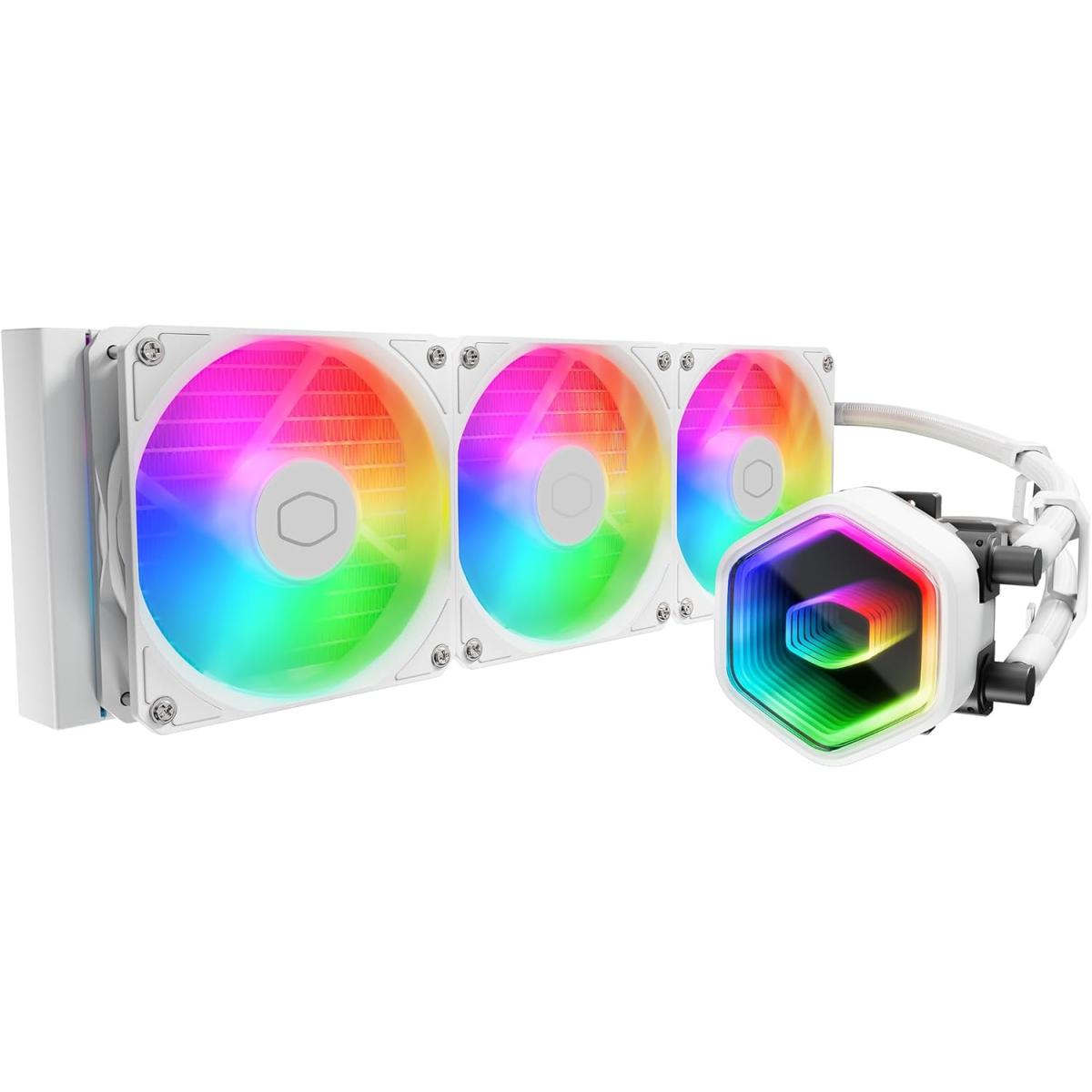Cooler Master MasterLiquid 360 Core II (White) ARGB High- Preformance AIO CPU Liquid Cooler, Dual Chamber Pump Design, Infinity Mirror Pump Cover Design, Pre-installed 3x 120mm Argb Fan
