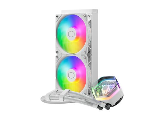 Cooler Master MASTERLIQUID 240 ATMOS (White) ARGB High- Preformance AIO CPU Liquid Cooler, Next Gen Dual Chamber Pump Design, Customizable 3D-Printed Creations Capability, Pre-Installed Sickleflow Edge 120 ARGB Fans