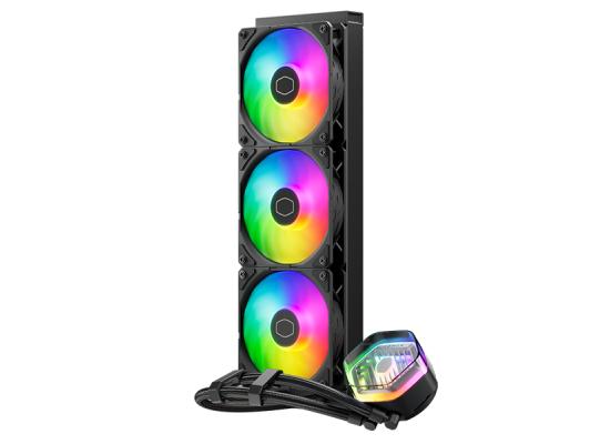 Cooler Master MASTERLIQUID 360 ATMOS (Black) ARGB High- Preformance AIO CPU Liquid Cooler, Next Gen Dual Chamber Pump Design, Customizable 3D-Printed Creations Capability, Pre-Installed Sickleflow Edge 120 ARGB Fans
