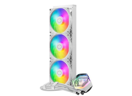Cooler Master MASTERLIQUID 360 ATMOS (White) ARGB High- Preformance AIO CPU Liquid Cooler, Next Gen Dual Chamber Pump Design, Customizable 3D-Printed Creations Capability, Pre-Installed Sickleflow Edge 120 ARGB Fans