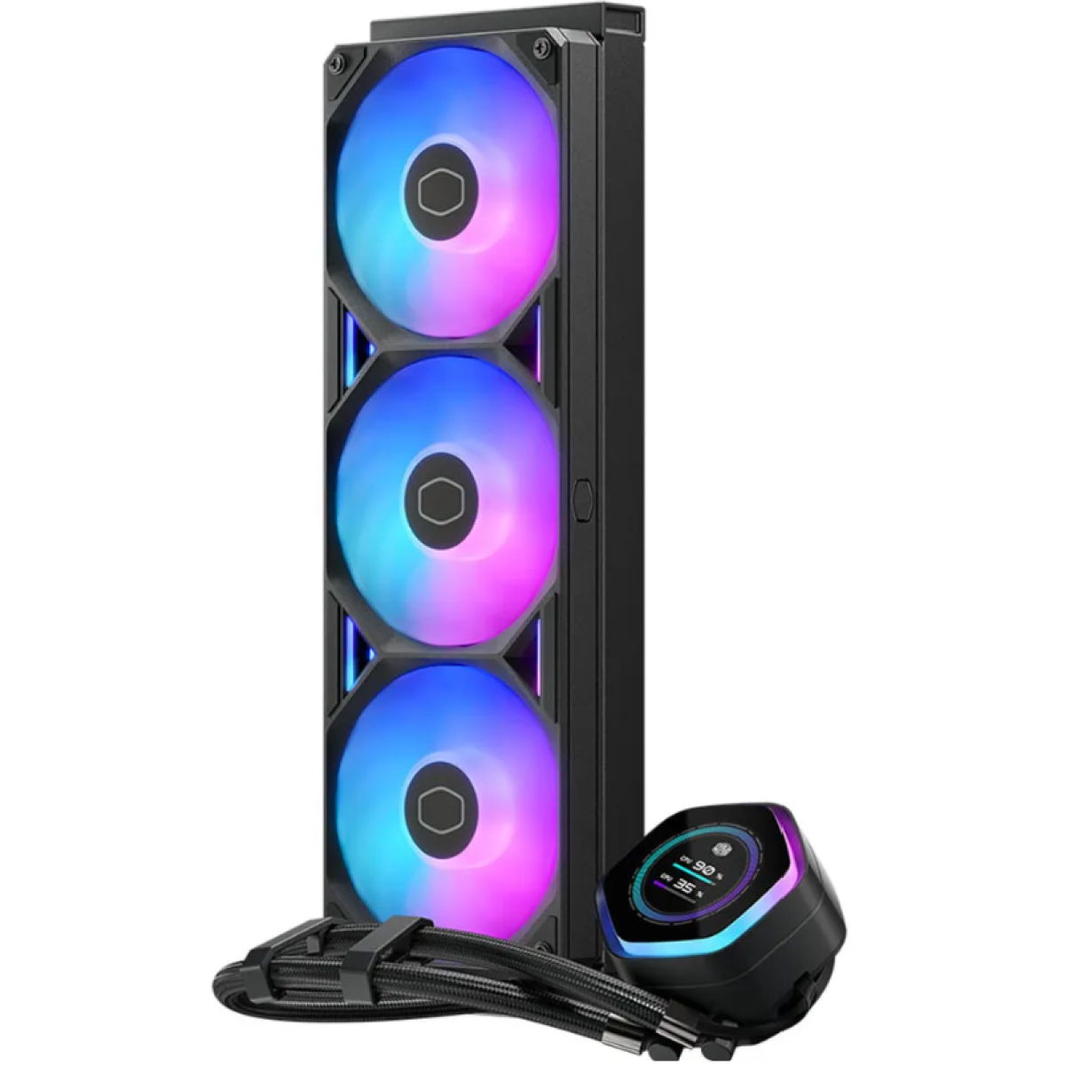 Cooler Master MasterLiquid ATMOS II 360 LCD (Black) ARGB High- Preformance AIO CPU Liquid Cooler, 2.1 LCD 60Hz, Ultra-low Profile Dual Chamber Pump Design, Pre-installed 3x Sickleflow Edge Argb Fan Cooler Master MasterLiquid ATMOS II 360 LCD (Black) ARGB High- Preformance AIO CPU Liquid Cooler, 2.1 LCD 60Hz, Ultra-low Profile Dual Chamber Pump Design, Pre-installed 3x Sickleflow Edge Argb Fan
