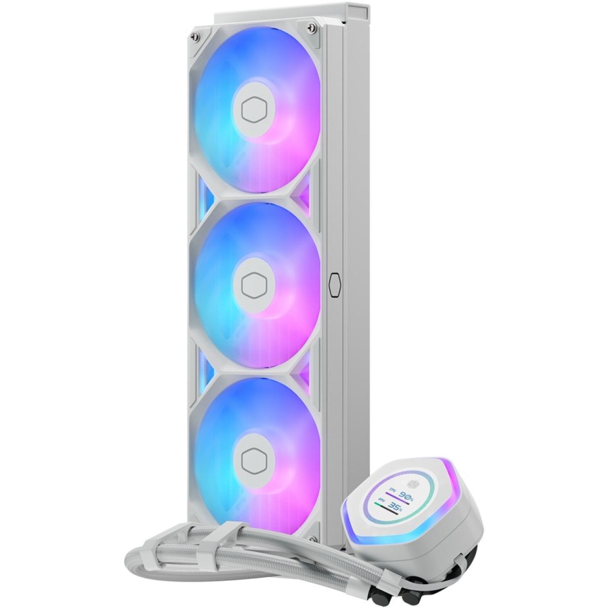 Cooler Master MasterLiquid ATMOS II 360 LCD (White) ARGB High- Preformance AIO CPU Liquid Cooler, 2.1 LCD 60Hz, Ultra-low Profile Dual Chamber Pump Design, Pre-installed 3x Sickleflow Edge Argb Fan Cooler Master MasterLiquid ATMOS II 360 LCD (White) ARGB High- Preformance AIO CPU Liquid Cooler, 2.1 LCD 60Hz, Ultra-low Profile Dual Chamber Pump Design, Pre-installed 3x Sickleflow Edge Argb Fan