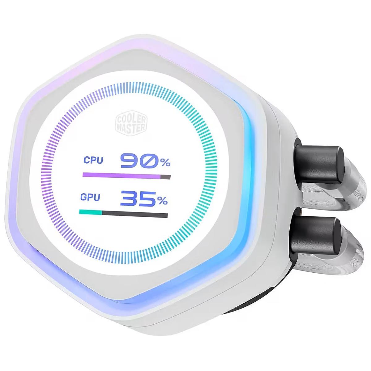 Cooler Master MasterLiquid ATMOS II 360 LCD (White) ARGB High- Preformance AIO CPU Liquid Cooler, 2.1 LCD 60Hz, Ultra-low Profile Dual Chamber Pump Design, Pre-installed 3x Sickleflow Edge Argb Fan Cooler Master MasterLiquid ATMOS II 360 LCD (White) ARGB High- Preformance AIO CPU Liquid Cooler, 2.1 LCD 60Hz, Ultra-low Profile Dual Chamber Pump Design, Pre-installed 3x Sickleflow Edge Argb Fan