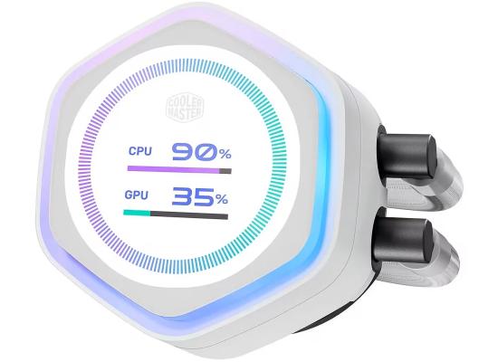 Cooler Master MasterLiquid ATMOS II LCD (White) ARGB High- Preformance AIO CPU Liquid Cooler, 2.1 LCD 60Hz, Ultra-low Profile Dual Chamber Pump Design, Pre-installed 3x Sickleflow Edge Argb Fan