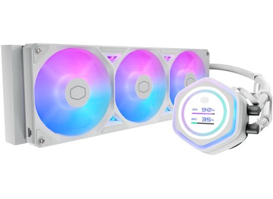 Cooler Master MasterLiquid ATMOS II LCD (White) ARGB High- Preformance AIO CPU Liquid Cooler, 2.1 LCD 60Hz, Ultra-low Profile Dual Chamber Pump Design, Pre-installed 3x Sickleflow Edge Argb Fan