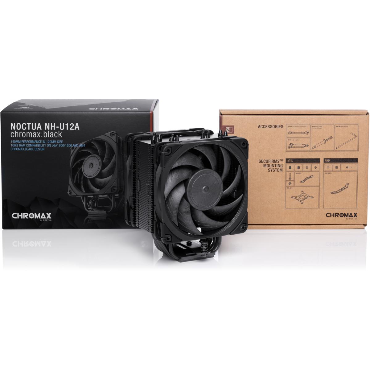Noctua NH-U12A Chromax Black Single-Tower Premium CPU Air Cooler w/ Quiet 120mm Fans (NF-A15), LGA1700 Support 12th & 13th Gen