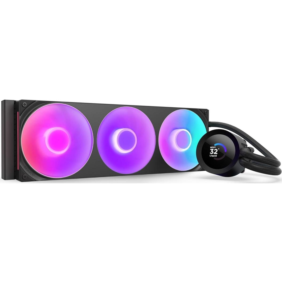 NZXT Kraken Plus 360 RGB (Black) LCD Display All-In-One 360mm Liquid CPU Cooler w/ Enhanced Cold Plate, RPM, Static Pressure F360 RGB Core Single Frame Fan