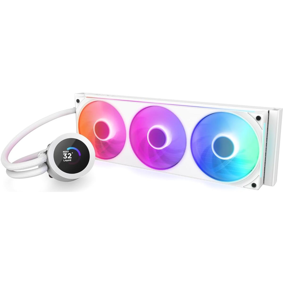 NZXT Kraken Plus 360 RGB (White) LCD Display All-In-One 360mm Liquid CPU Cooler w/ Enhanced Cold Plate, RPM, Static Pressure F360 RGB Core Single Frame Fan