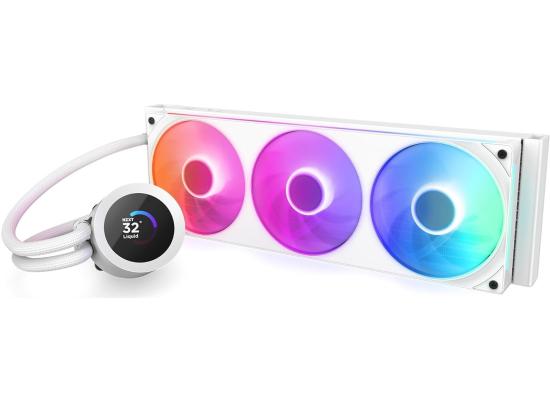 NZXT Kraken Plus 360 RGB (White) LCD Display All-In-One 360mm Liquid CPU Cooler w/ Enhanced Cold Plate, RPM, Static Pressure F360 RGB Core Single Frame Fan