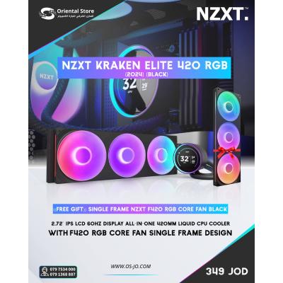 NZXT Kraken Elite 420 RGB (2024)  (Black), 2.72'' IPS LCD 60Hz Display All-In-One 420mm Liquid CPU Cooler w/ F420 RGB Core Fan Single Frame Design + ((Free Gift)) Single Frame NZXT F420 RGB Core Fan Black 