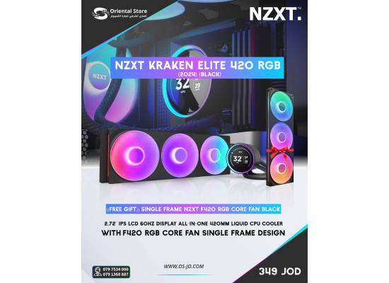 NZXT Kraken Elite 420 RGB (2024)  (Black), 2.72'' IPS LCD 60Hz Display All-In-One 420mm Liquid CPU Cooler w/ F420 RGB Core Fan Single Frame Design + ((Free Gift)) Single Frame NZXT F420 RGB Core Fan Black 