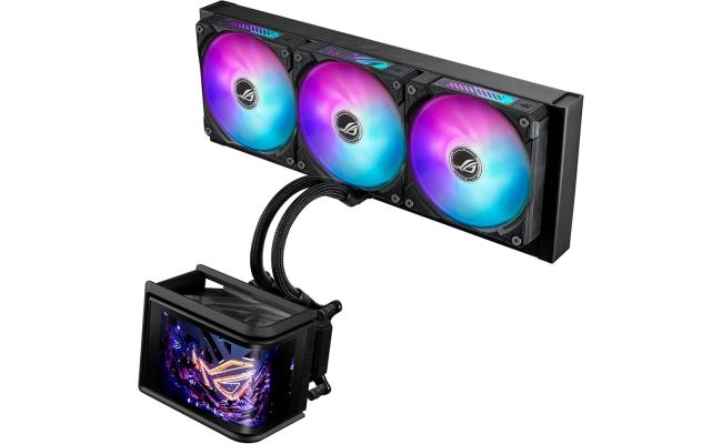ASUS ROG Ryuo IV SLC 360 ARGB 6.67" AMOLED 3D Curved Panoramic Display, Ultra Performance All-In-One 360mm Liquid CPU Cooler, Sliding LCD Panel w/ Pre-Installed 3x ROG RYUO IV MF-12C ARGB Fan - Black ASUS ROG Ryuo IV SLC 360 ARGB 6.67" AMOLED 3D Curved Panoramic Display, Ultra Performance All-In-One 360mm Liquid CPU Cooler, Sliding LCD Panel w/ Pre-Installed 3x ROG RYUO IV MF-12C ARGB Fan - Black
