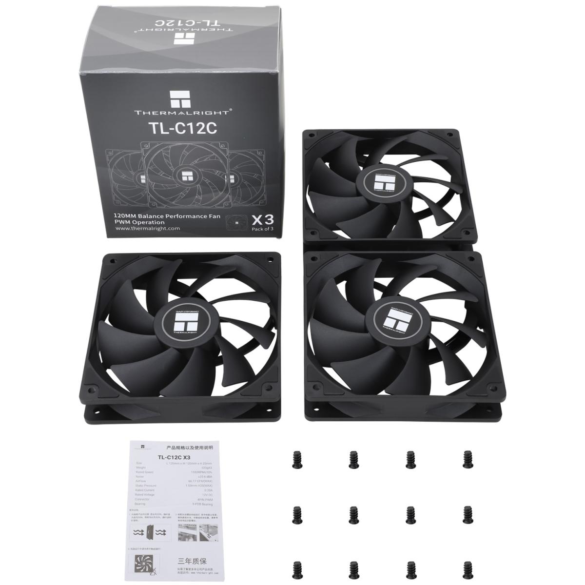 Thermalright TL-C12C X3 (Black / Non-LED) Balance Performance 120mm PWM Cooling Fan Kit 3in1 w/ S-FDB Bearing