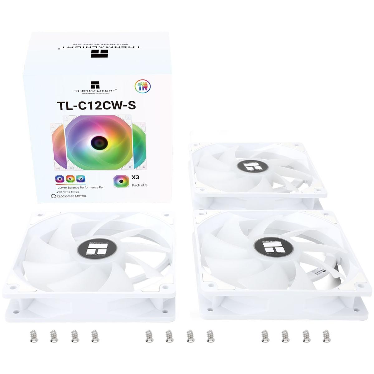 Thermalright TL-C12CW-S X3 (White/ 3PIN ARGB) Balance Performance 120mm PWM Cooling Fan Kit 3in1 w/ S-FDB Bearing