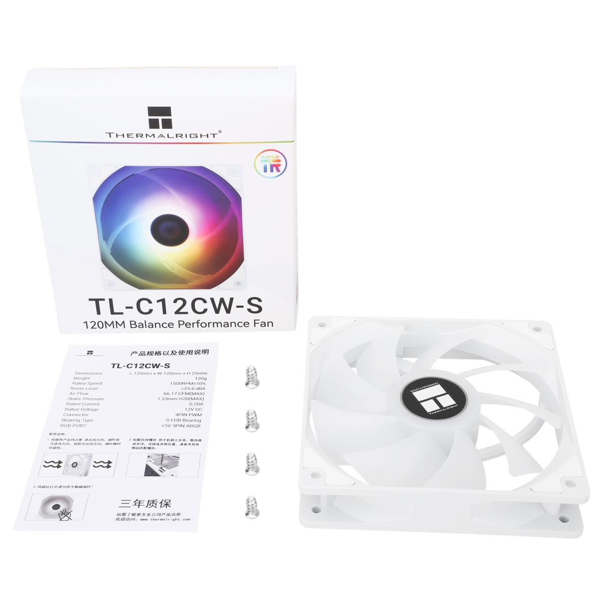 Thermalright TL-C12CW-S (White/ 3PIN ARGB) Balance Performance 120mm PWM Cooling Fan w/ S-FDB Bearing. Thermalright TL-C12CW-S (White/ 3PIN ARGB) Balance Performance 120mm PWM Cooling Fan w/ S-FDB Bearing.