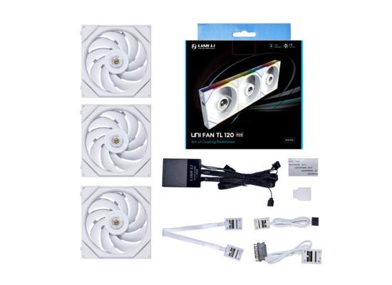 Lian Li UNI Fan TL120 Kit 3 Packs (White) Dual Zone Lighting Effect Ultimate-Performance ARGB 120mm LED PWM Slide In Daisy-Chain Fans w/ Controller