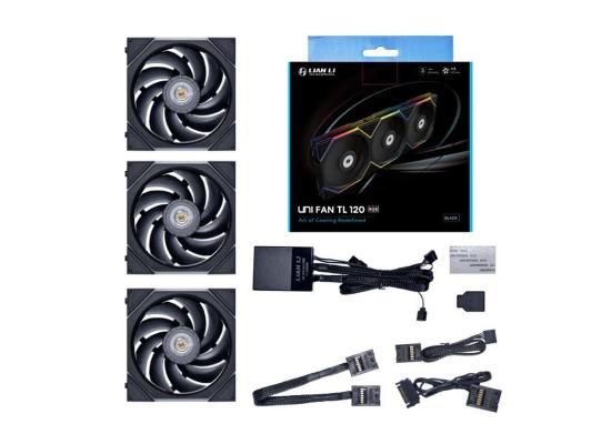 Lian Li UNI Fan TL120 Kit 3 Packs (Black) Dual Zone Lighting Effect Ultimate-Performance ARGB 120mm LED PWM Slide In Daisy-Chain Fans w/ Controller