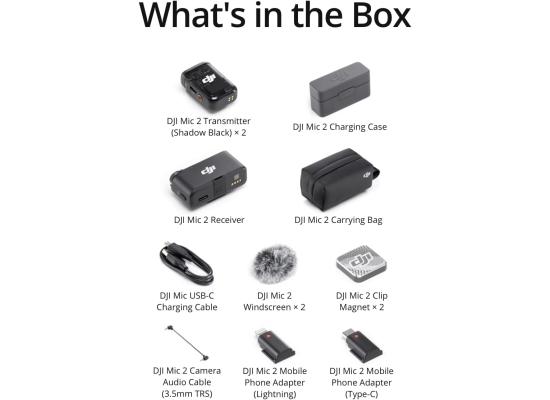 DJI Mic 2, Wireless Lavalier Microphone, Noise Cancelling, 48kHz 32-bit Float Internal Recording, 820 ft.(250m) Range, 18H Battery with Charging Case, Microphone for Camera/Phone, Vlog, Streaming