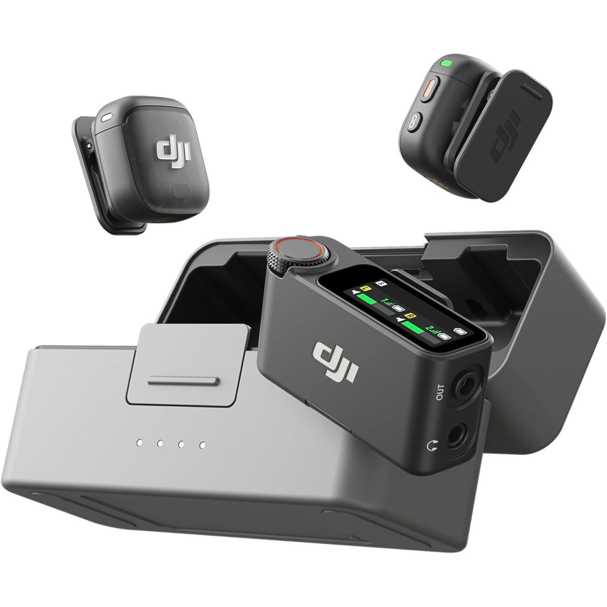 DJI Mic 3 (2 TX + 1 RX + Charging Case), Wireless Microphone for iPhone/Camera/Android, Ultralight, Adaptive Gain Control for Balanced Volume, Dual Band Anti-Interference, Vlog, 2-Port Wall Charger