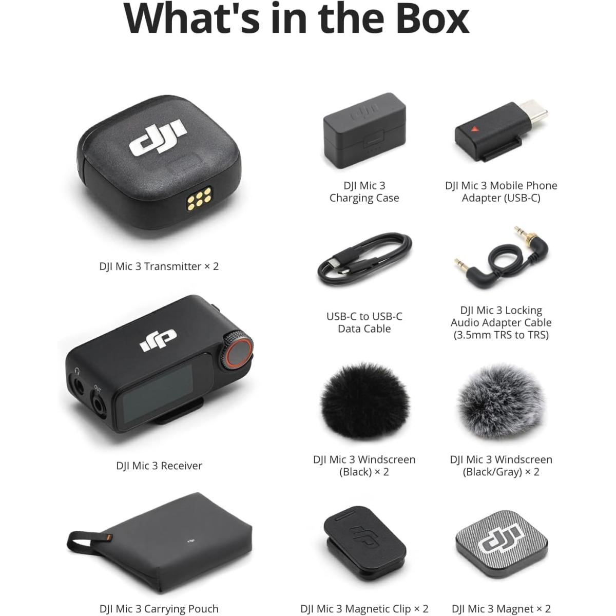 DJI Mic 3 (2 TX + 1 RX + Charging Case), Wireless Microphone for iPhone/Camera/Android, Ultralight, Adaptive Gain Control for Balanced Volume, Dual Band Anti-Interference, Vlog, 2-Port Wall Charger DJI Mic 3 (2 TX + 1 RX + Charging Case), Wireless Microphone for iPhone/Camera/Android, Ultralight, Adaptive Gain Control for Balanced Volume, Dual Band Anti-Interference, Vlog, 2-Port Wall Charger