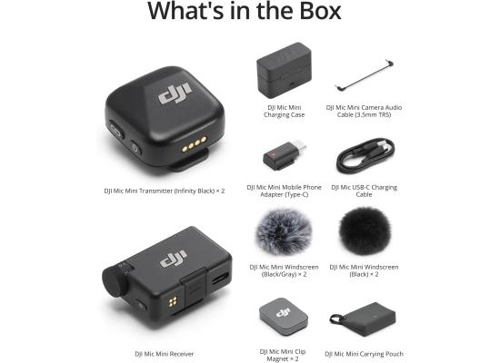 DJI Mic Mini (2 TX + 1 RX + Charging Case) Wireless Lavalier Microphone, Ultralight, Noise Cancelling, Up to 48-Hour Battery Life Bundle with 2 x Deco Gear Lapel Microphone and 5" EVA Case