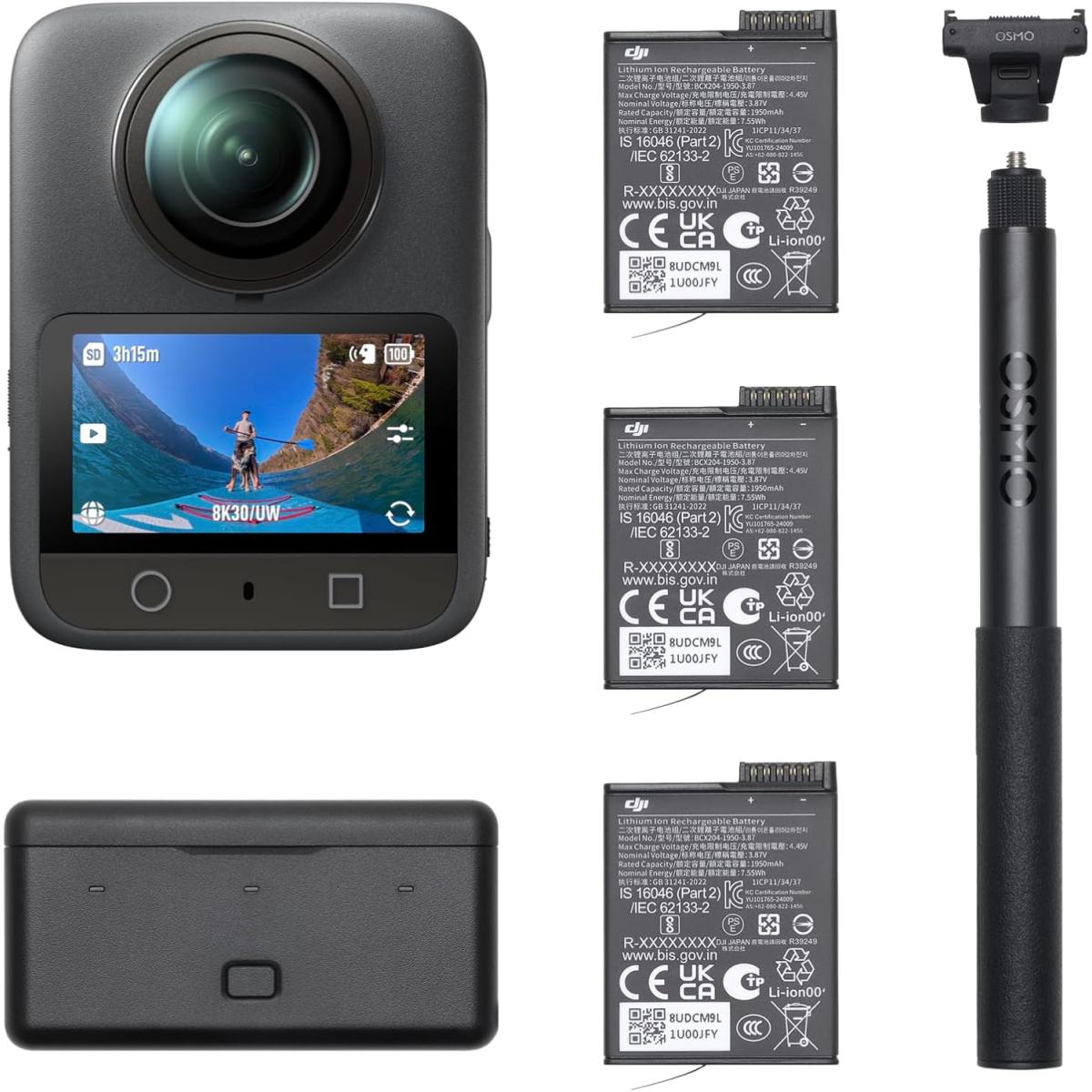 DJI Osmo 360 Camera , Adventure Combo , Waterproof 8K 360° Action Camera with 1-Inch 360° Imaging, Extended Battery Life with 3 Batteries, Native 8K 360° Video, 105GB Built-in Storage, 360 Action Camera for Sports