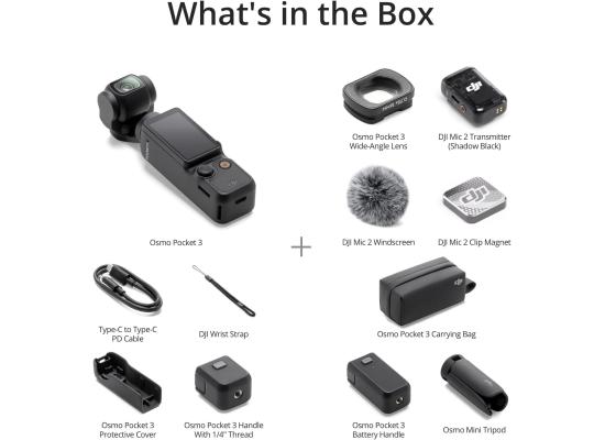 DJI Osmo Pocket 3 Creator Combo, Vlogging Camera with 1'' CMOS, 4K/120fps Video, 3-Axis Stabilization, Face/Object Tracking, Fast Focusing, Mic Included for Clear Sound, Digital Camera for Photography