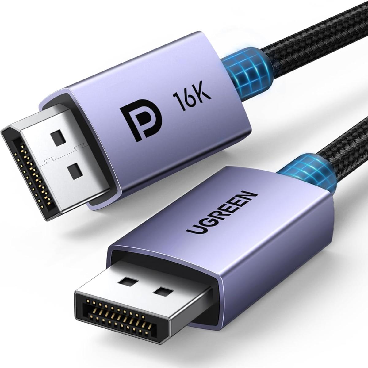 UGREEN DisplayPort Cable 2.1 [VESA Certified] DP2.0 40Gbps Support 16K@30Hz 8K@240Hz 4K@240Hz HDR, HDCP, DSC 1.2a, Braided Display Port Cable Cord Compatible FreeSync G-Sync Video Card Monitor, 2M