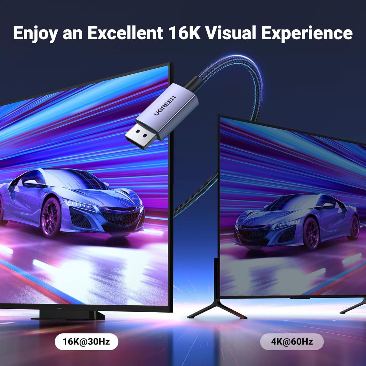 UGREEN DisplayPort Cable 2.1 [VESA Certified] DP2.0 40Gbps Support 16K@30Hz 8K@240Hz 4K@240Hz HDR, HDCP, DSC 1.2a, Braided Display Port Cable Cord Compatible FreeSync G-Sync Video Card Monitor, 3.3FT