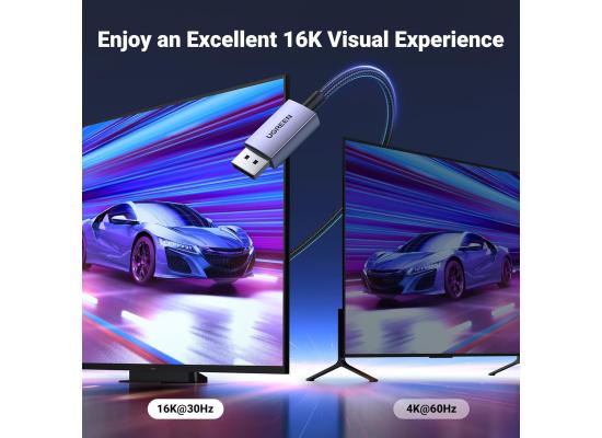 UGREEN DisplayPort Cable 2.1 [VESA Certified] DP2.0 40Gbps Support 16K@30Hz 8K@240Hz 4K@240Hz HDR, HDCP, DSC 1.2a, Braided Display Port Cable Cord Compatible FreeSync G-Sync Video Card Monitor, 2M
