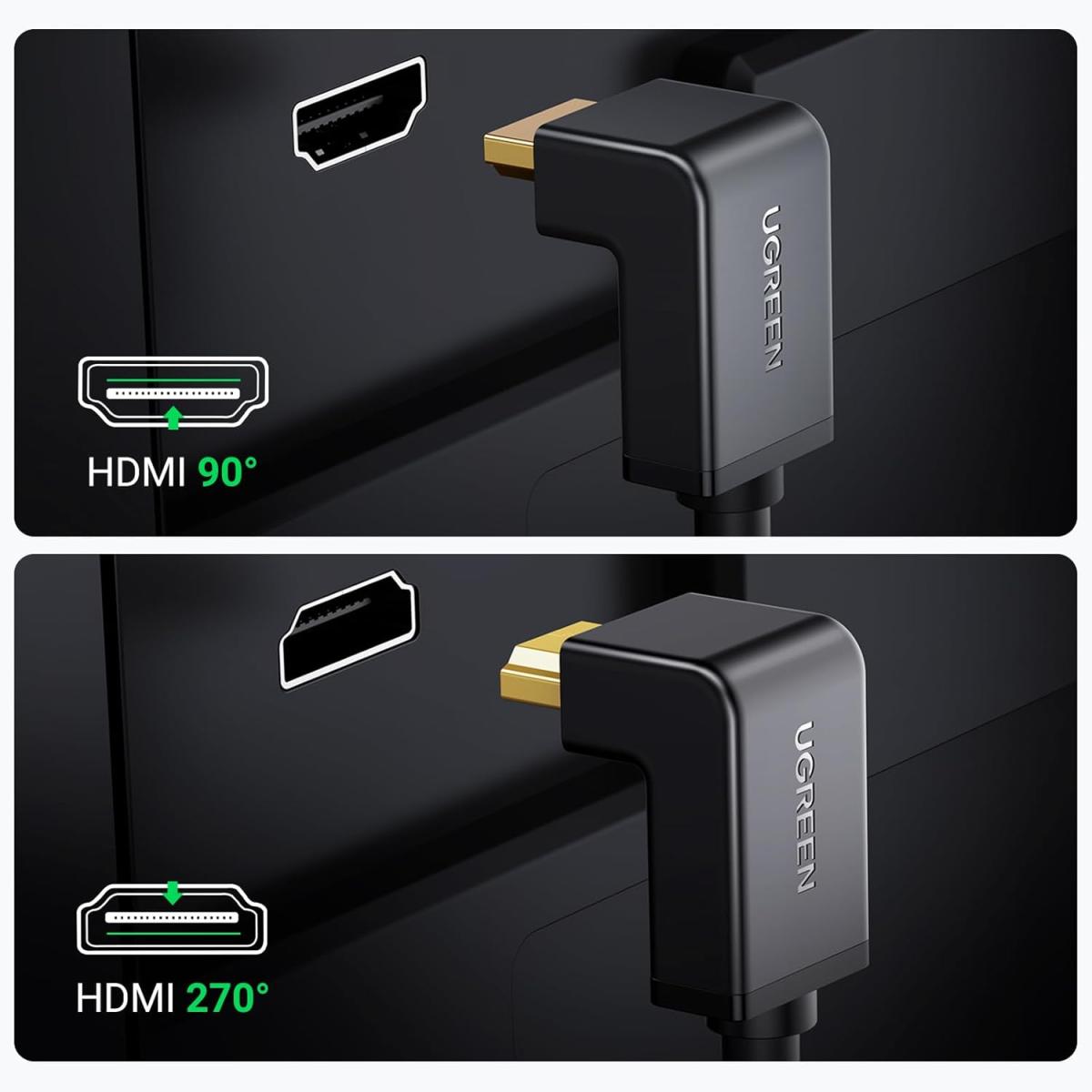 UGREEN HDMI Cable Right Angle 4K 90 Degree HDMI Cord High Speed Down Angle HDMI 2.0 Cable, 4K@60Hz HD 3D 1080P ARC Compatible for Laptop Monitor Nintendo Switch 2 Xbox PS5 PC TV 3.3FT