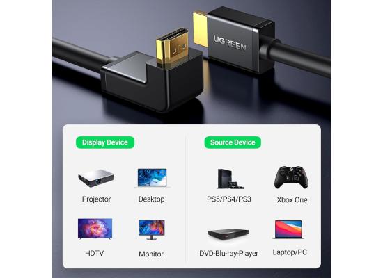 UGREEN HDMI Cable Right Angle 4K 90 Degree HDMI Cord High Speed Down Angle HDMI 2.0 Cable, 4K@60Hz HD 3D 1080P ARC Compatible for Laptop Monitor Nintendo Switch 2 Xbox PS5 PC TV 3.3FT