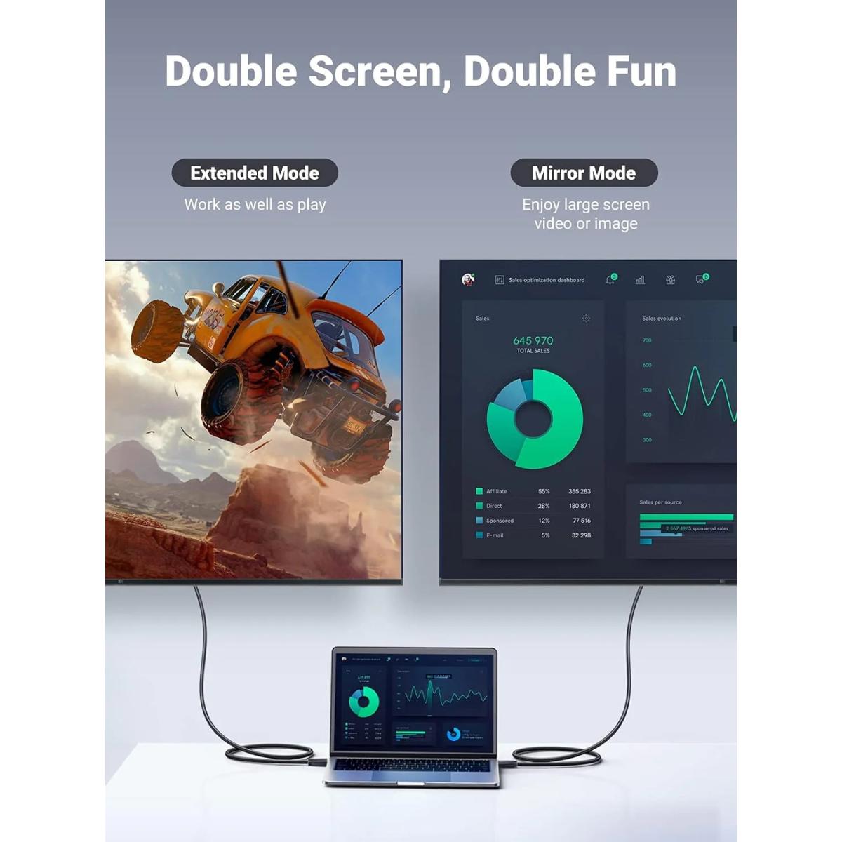 UGREEN 3M Displayport Male to HDMI Male Cable 4K UHD Uni-Directional 1080P Video For HDTV Monitor Projector PC (10203)