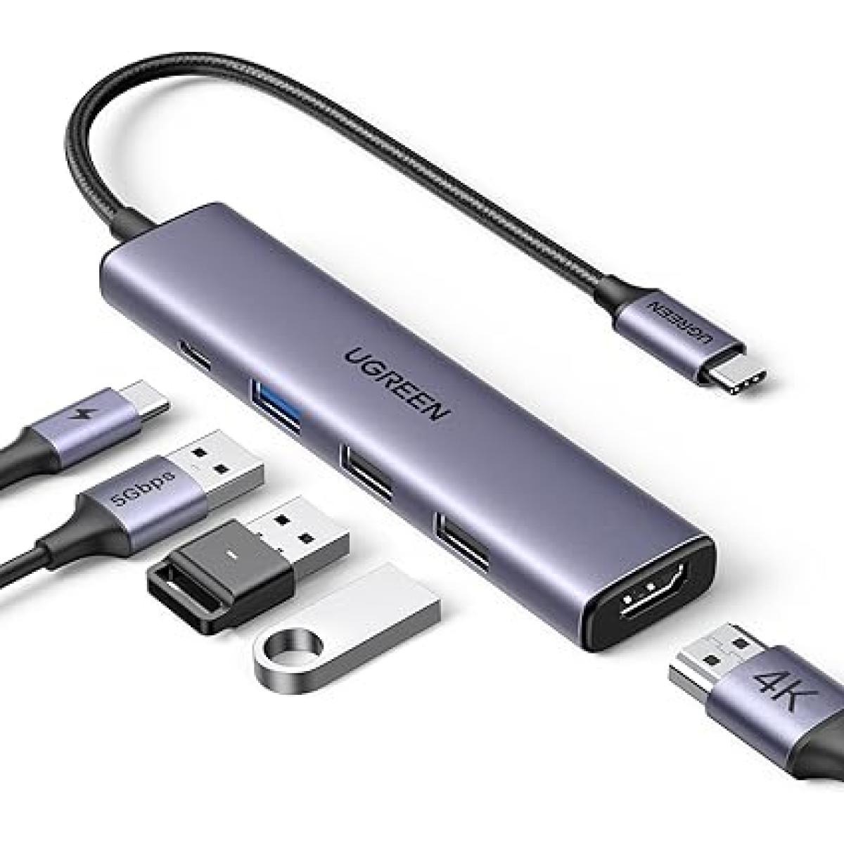 UGREEN USB C Hub, 5-in-1 USB-C Hub with 4K@60Hz HDMI, 100W Power Delivery, 3 USB-A 3.0 Data Ports, USB C Dock Adapter for MacBook Pro/Air, iPad Pro, Mac Mini, Surface, XPS, Thinkpad, Galaxy, and More